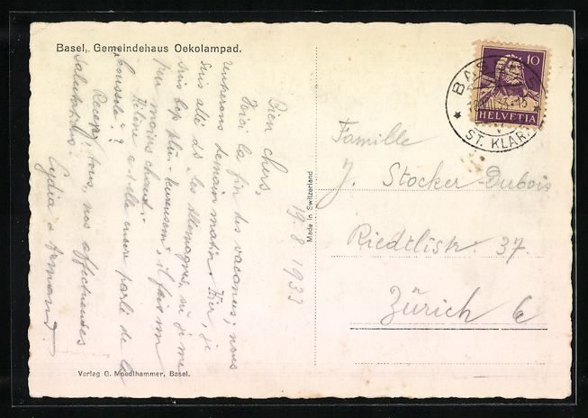 Cartoline postali: AK Basel, Gemeindehaus Oekolampad – Usato da Berlin venduto da bartko-reher 1