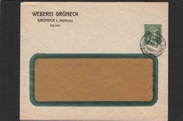 GS 5 Rp mit PR Zudruck Weberei Grüneck,Grüneck b. Müllheim