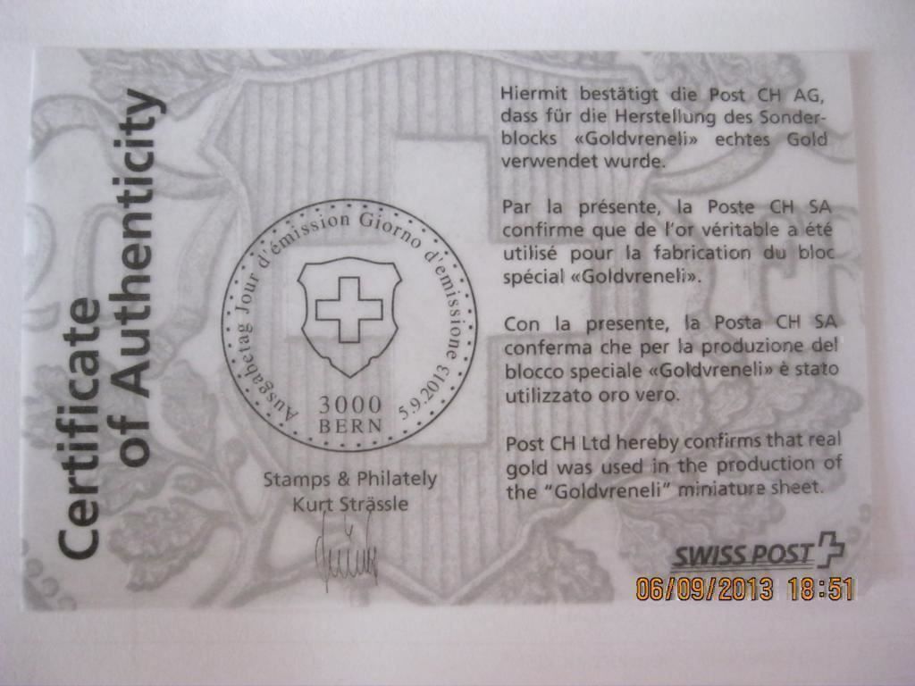 Tutti i francobolli: 2013 Goldvreneli Postfrisch – Nuovo (secondo la descrizione) da Affoltern am Albis venduto da Andrezc 1