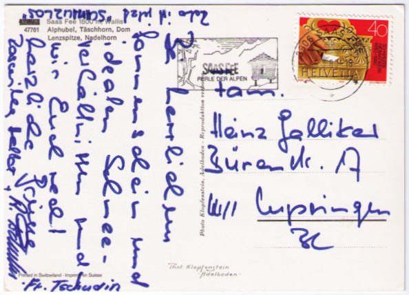 Cartoline postali: Saas Fee - Alphubel, Täschorn, Dom, Lenzspitze – Usato da Binningen venduto da Mountainrider 1