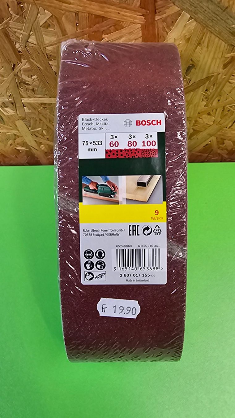Bosch Smerigliatrici & Lucidatrici: Schleifbänder-Set 75 x 533 mm 9-teiliges gemischtes Set – Nuovo e nell'imballaggio originale da Koppigen venduto da Bracher_Mail-House