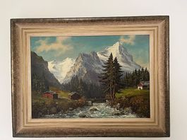 Ölgemälde An der Lütschine mit Eigernordwand  H. Herzer