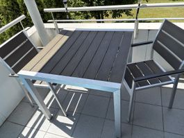 Gartentisch mit 2 Stühlen, Aluminium/Holz, Sommer-Angebot!