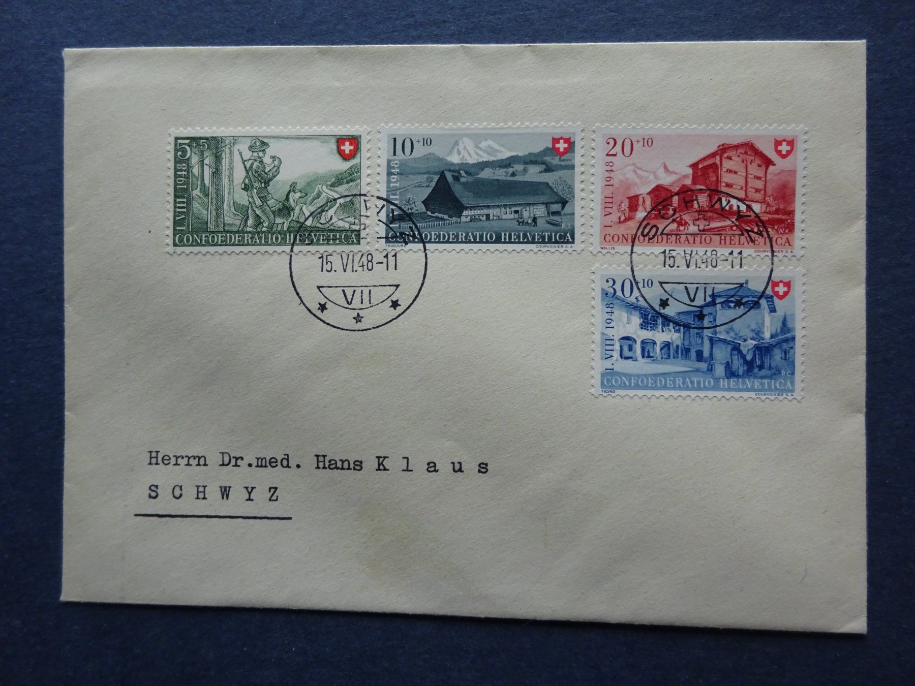 Tutti i francobolli: 1948 Pro Patria FDC SCHWYZ – Usato da Appenzell-Steinegg venduto da adi1975 1