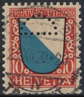 Zürcher Wäppli Pro Juventute 1920 POKO-Perfin