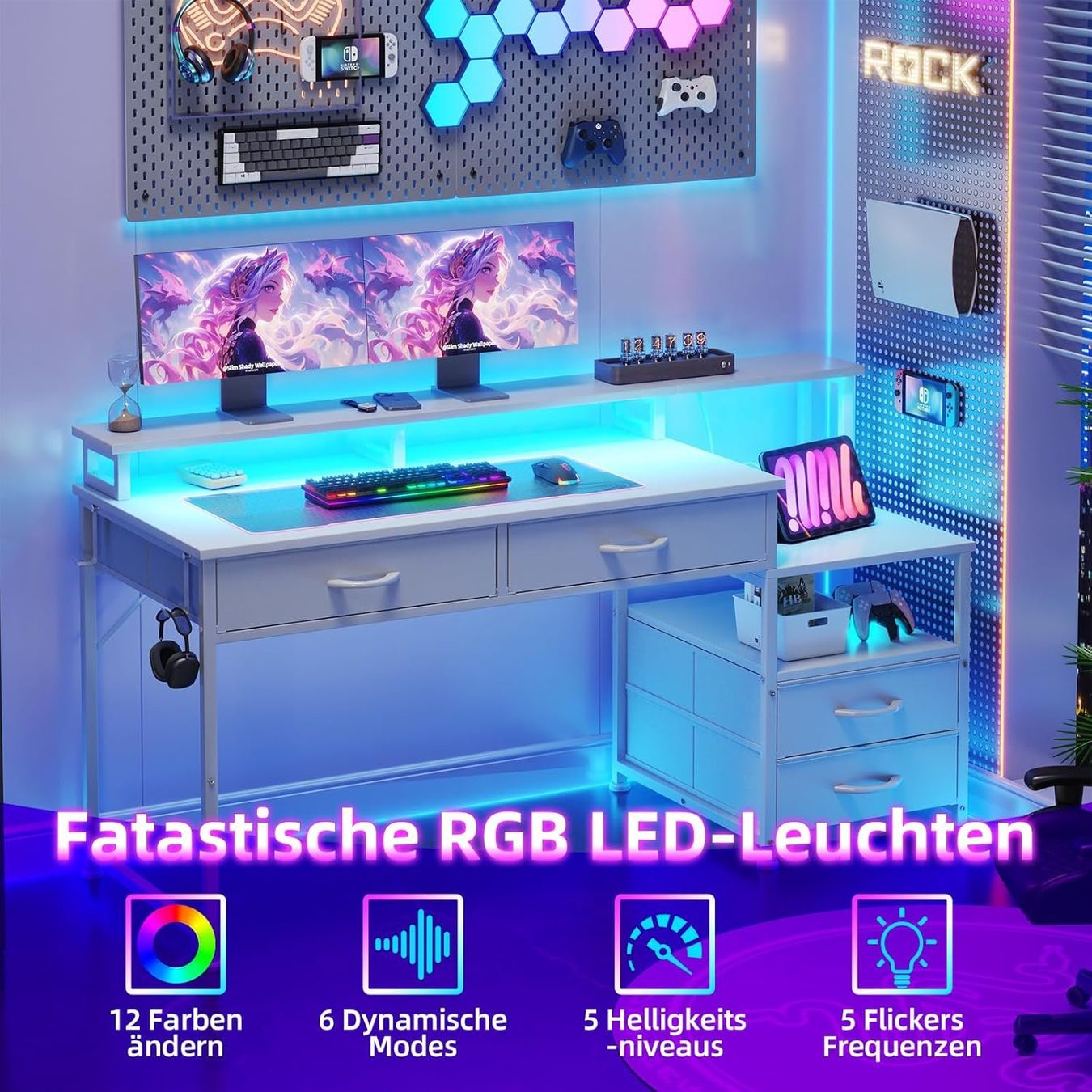 Scrivanie: Computerschreibtisch mit 4 Schubladen & LED weiss – Nuovo e nell'imballaggio originale da Dietikon venduto da Abverkauf10 5