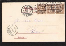 3er Streifen 2 Rp Ziffermarke auf AK , gel. 6.ll.1900