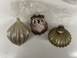 Christbaum Schmuck 3 teilig Eule Glas Kugeln
