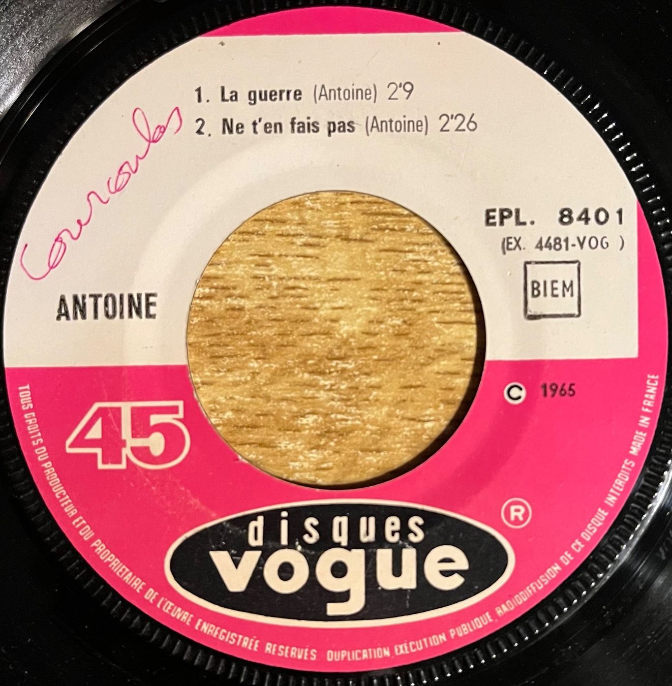 Dischi in vinile: ANTOINE - LA GUERRE – Usato da Bussigny venduto da vinyl-pas-cher 3