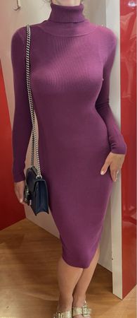 Chic Abito Lungo Dolcevita-viscosa-S/M/L-colore prugna-nuovo