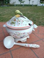 Capodimonte Porzellan Suppenschüssel mit Kelle Vintage