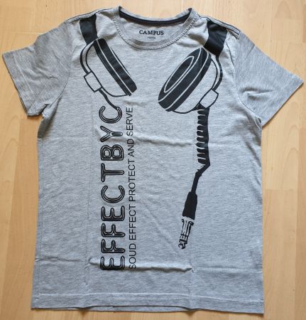 Cooles Campus T-Shirt Gr. 140 grau Kopfhörer Print Jungen...