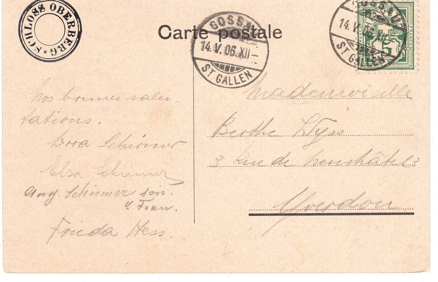 Cartoline postali: 1906 Schloss Oberberg bei Gossau – Usato da Kreuzlingen venduto da Koi4 1