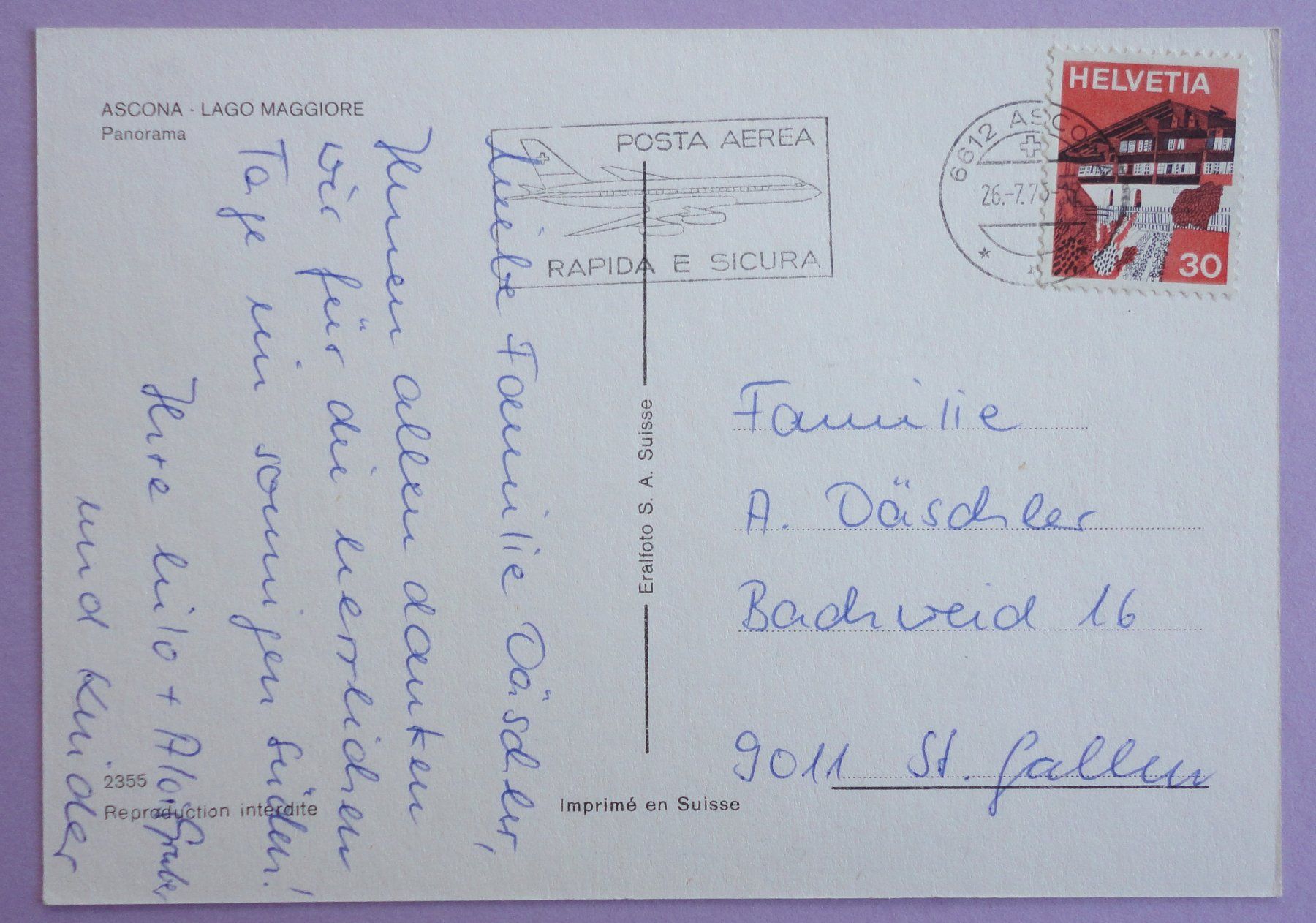 Cartoline postali: Ascona - Lago Maggiore - Panorama – Usato da Fétigny venduto da Billy2miny 1