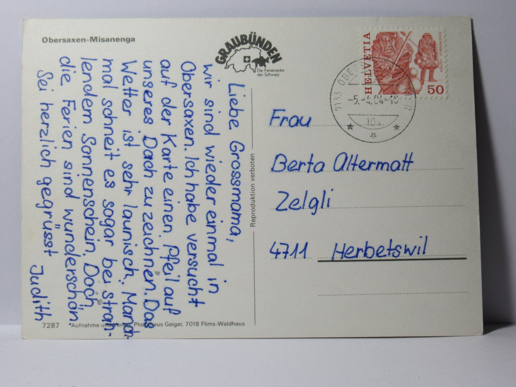Cartoline postali: Obersaxen – Usato da Grenchen venduto da frechri 1