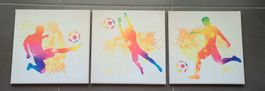 3 Leinwandbilder Fussballspieler bunt Grösse je 40x40cm