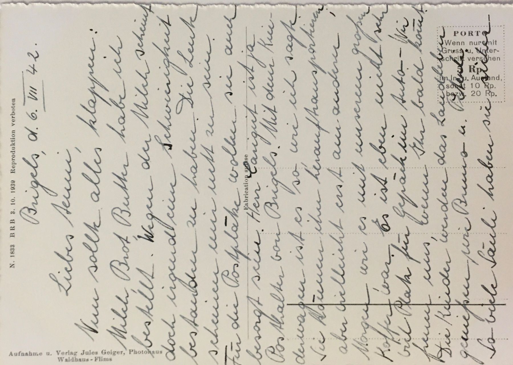 Cartes postales: Jules Geiger, Brigels, 1942 – D'occasion à Frauenfeld par Merk52 1