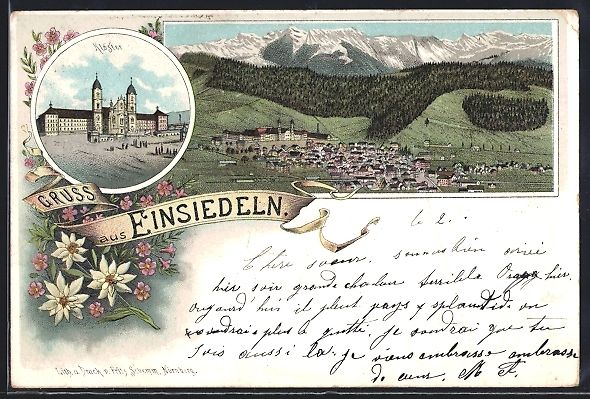 Ansichtskarten: Litho Einsiedeln, Das Kloster, Totalansi – Gebraucht aus Berlin von bartko-reher
