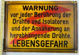 Emaille Warnschild Strom Lebensgefahr SBB, original Vintage