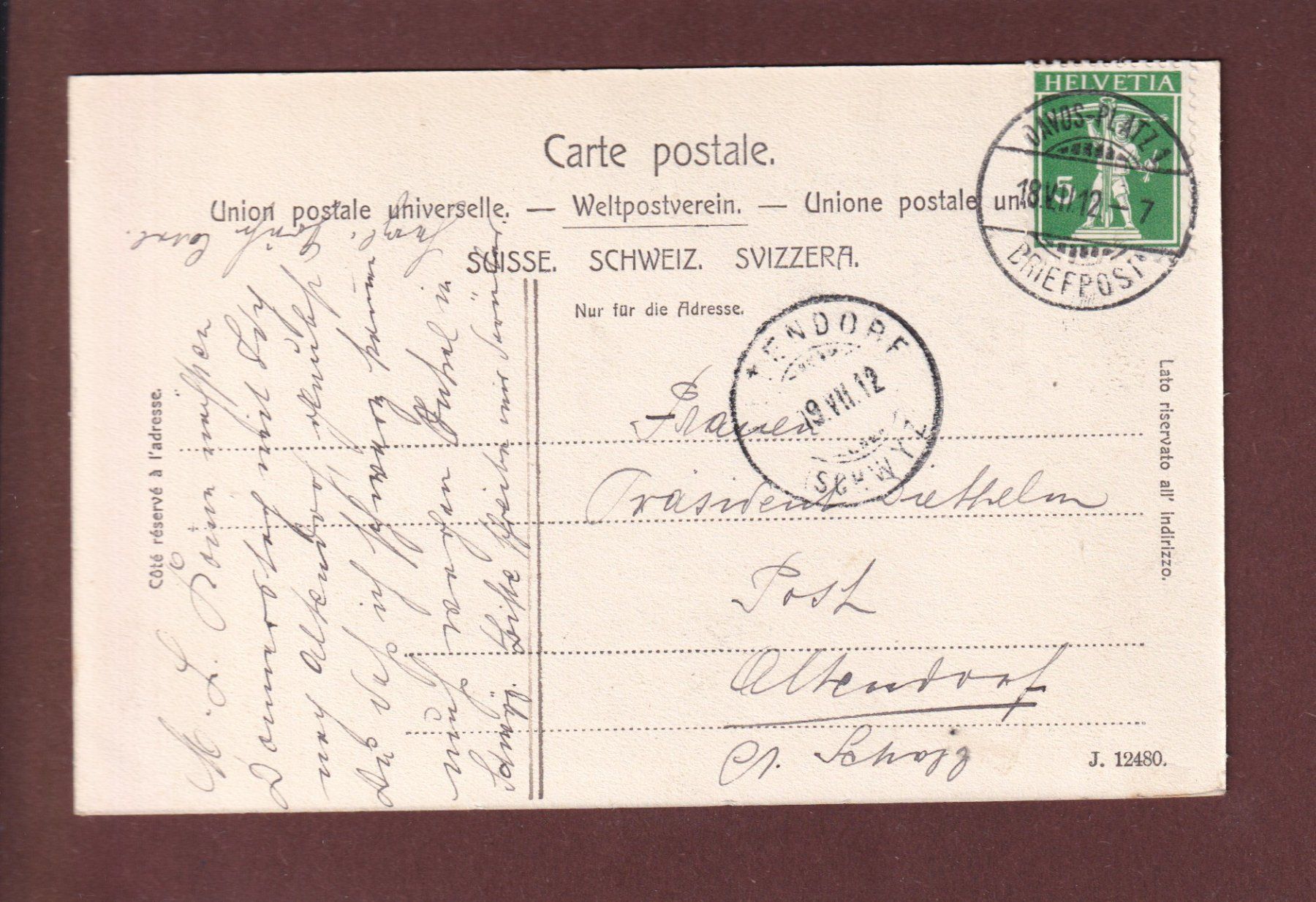 Cartoline postali: DAVOS - Davosersee im Winter - 1912 – Usato da Pully venduto da nicecards 1