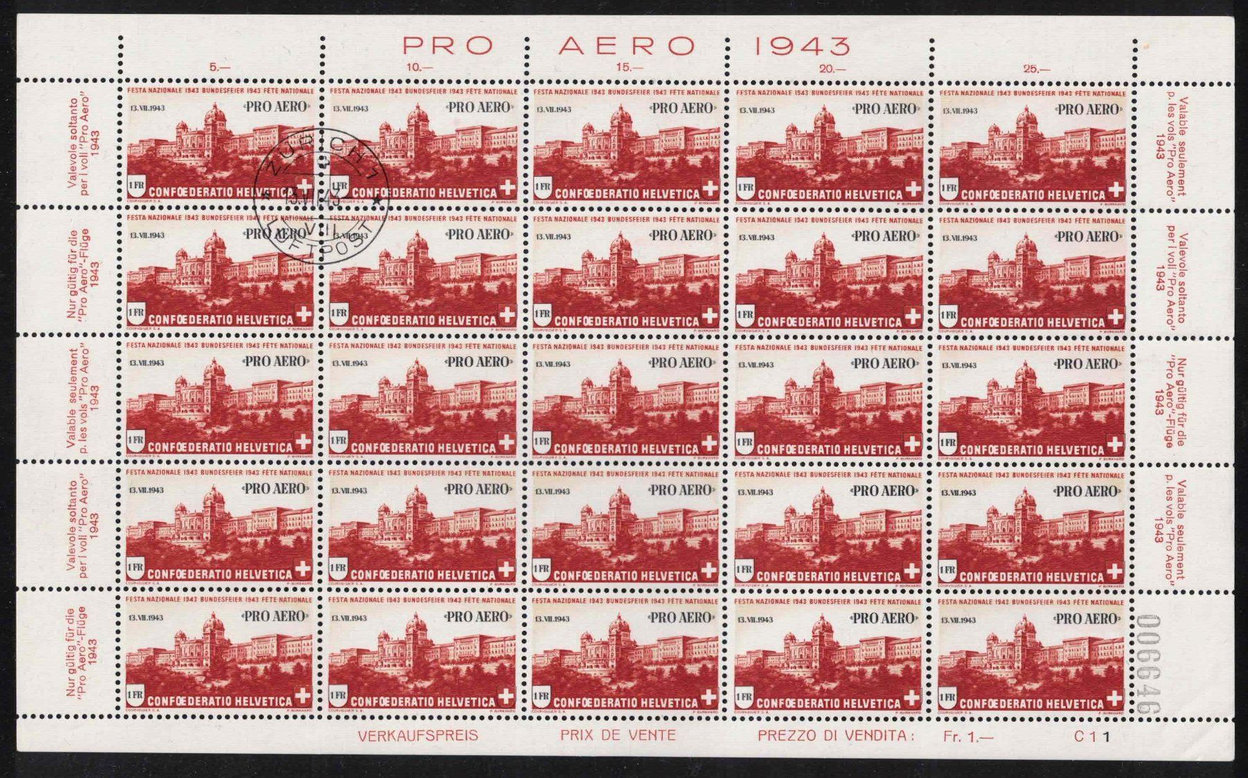 Tutti i francobolli: Flugpost Pro Aero 1943 Bogen FO36 ** – Nuovo (secondo la descrizione) da Nuglar venduto da Stamp88