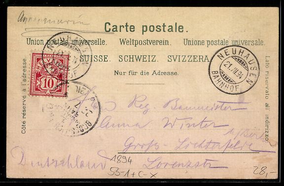 Cartoline postali: Vorläufer-Lithographie Rheinfall, 1894, – Usato da Berlin venduto da bartko-reher 1