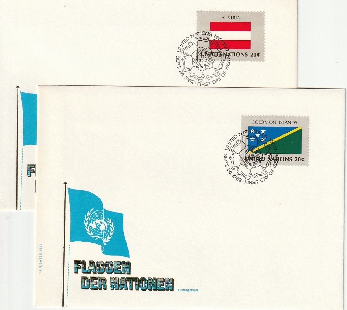 Alle Briefmarken: 2x  UNO Flaggen der Nationen 1982 – Gebraucht aus Aarburg von Aare10