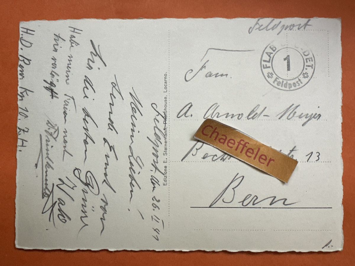 Ansichtskarten: Feldpost 1941  7038  Locarno. – Gebraucht aus Zürich von Chaeffeler 1