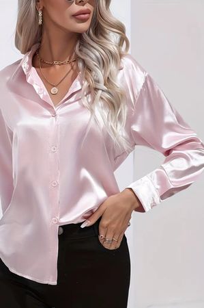 Satin-Bluse mit Knöpfen, Langarm, Eleganter Freizeitstil