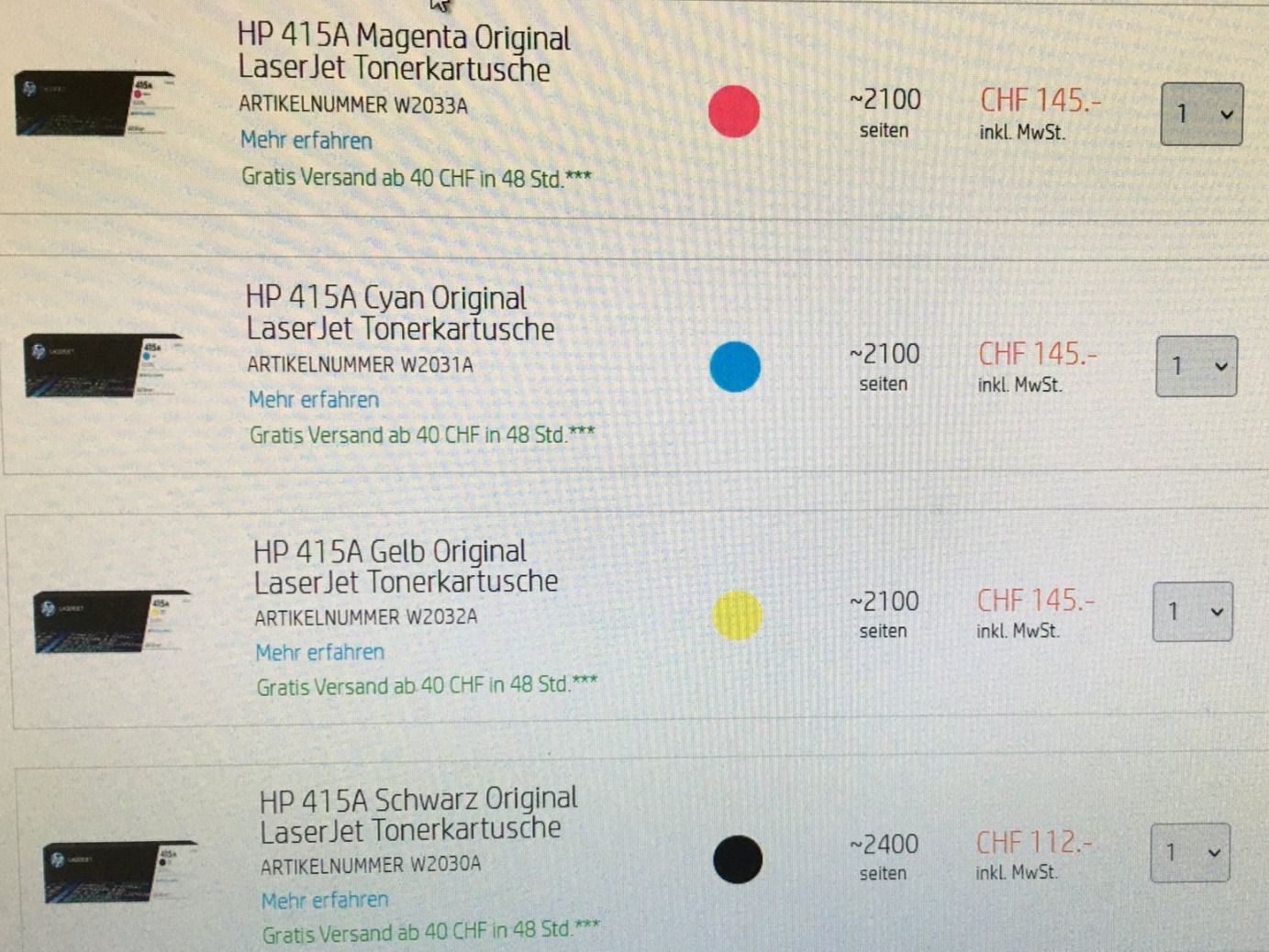 Hewlett Packard Cartucce per stampanti & toner: Toner für HP-Drucker – Usato da Uesslingen venduto da uegaga 3