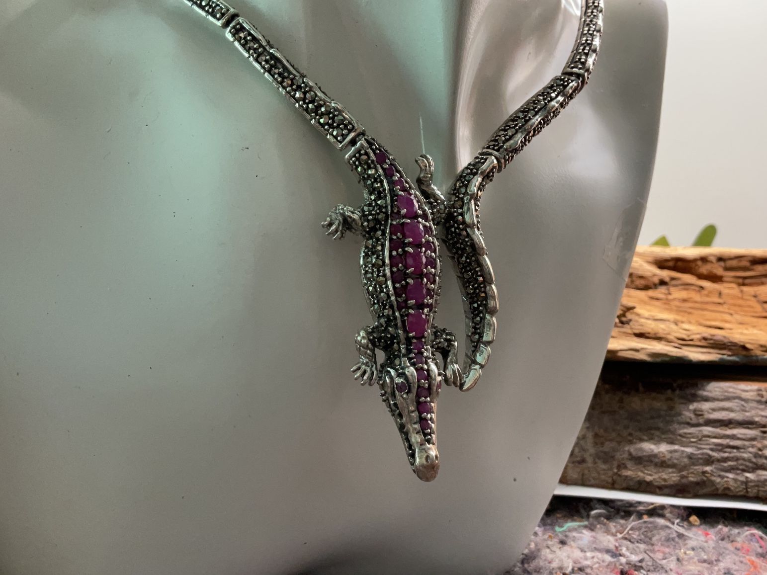 Ketten: Krokodil-Collier mit Rubinen , 925er Silber, Top! – Neu (gemäss Beschreibung) aus Luzern von S.Kern01 4