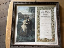 Altes Hochzeitsbild "Die Liebe höret nimmer auf!" 1886