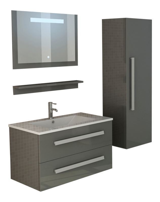 Mobili per bagno: Badset St. Moritz in grau hochglanz Set – Nuovo e nell'imballaggio originale da Herbertingen venduto da jet-line-e-trade 6