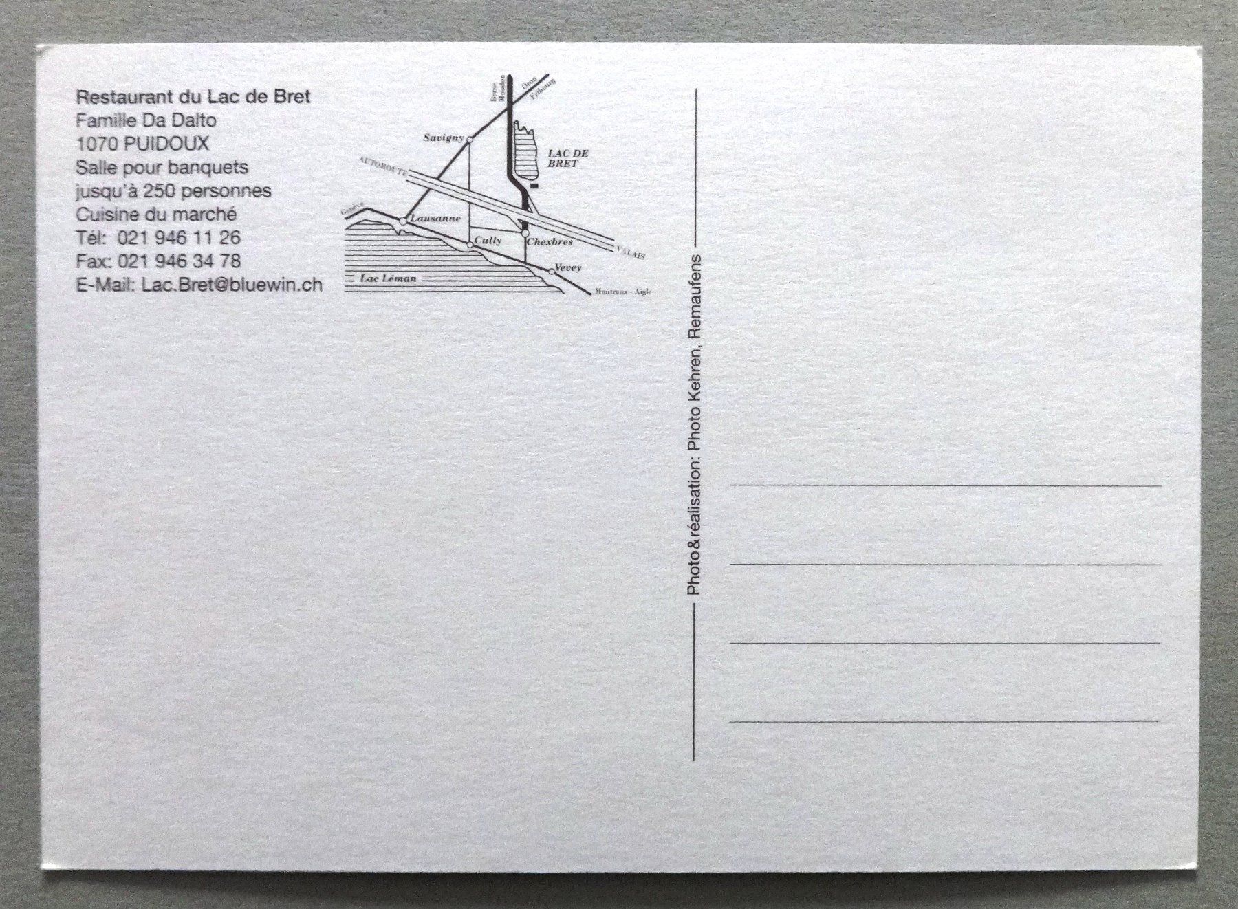 Cartoline postali: Restaurant du Lac de Bret, Puidoux – Usato da Fétigny venduto da Billy2miny 1