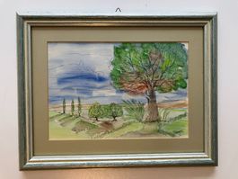 Aquarell Landschaft Frühling Baum Bild Gemälde
