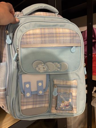Kinderrucksack blau kariert mit Motiv neu