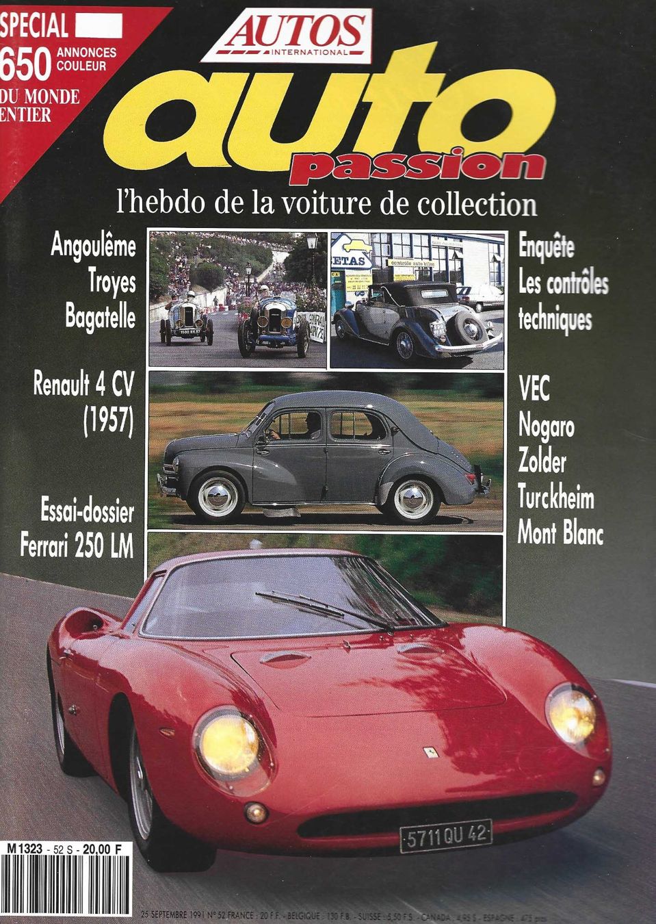 Libri: Auto Passion No 52, septembre 1991 – Usato da Fontainemelon venduto da Jice12