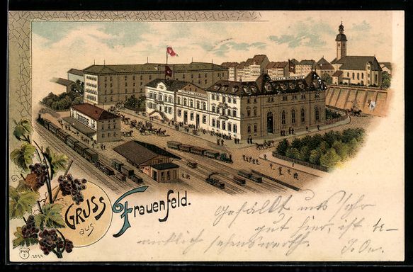 Ansichtskarten: Litho Frauenfeld, Ortsansicht mit Bahnho – Gebraucht aus Berlin von bartko-reher