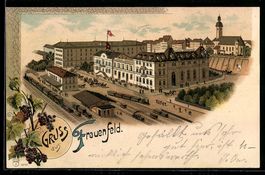 Litho Frauenfeld, Ortsansicht mit Bahnho