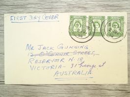 TR69 Enveloppe + Timbre Ceylon 1956