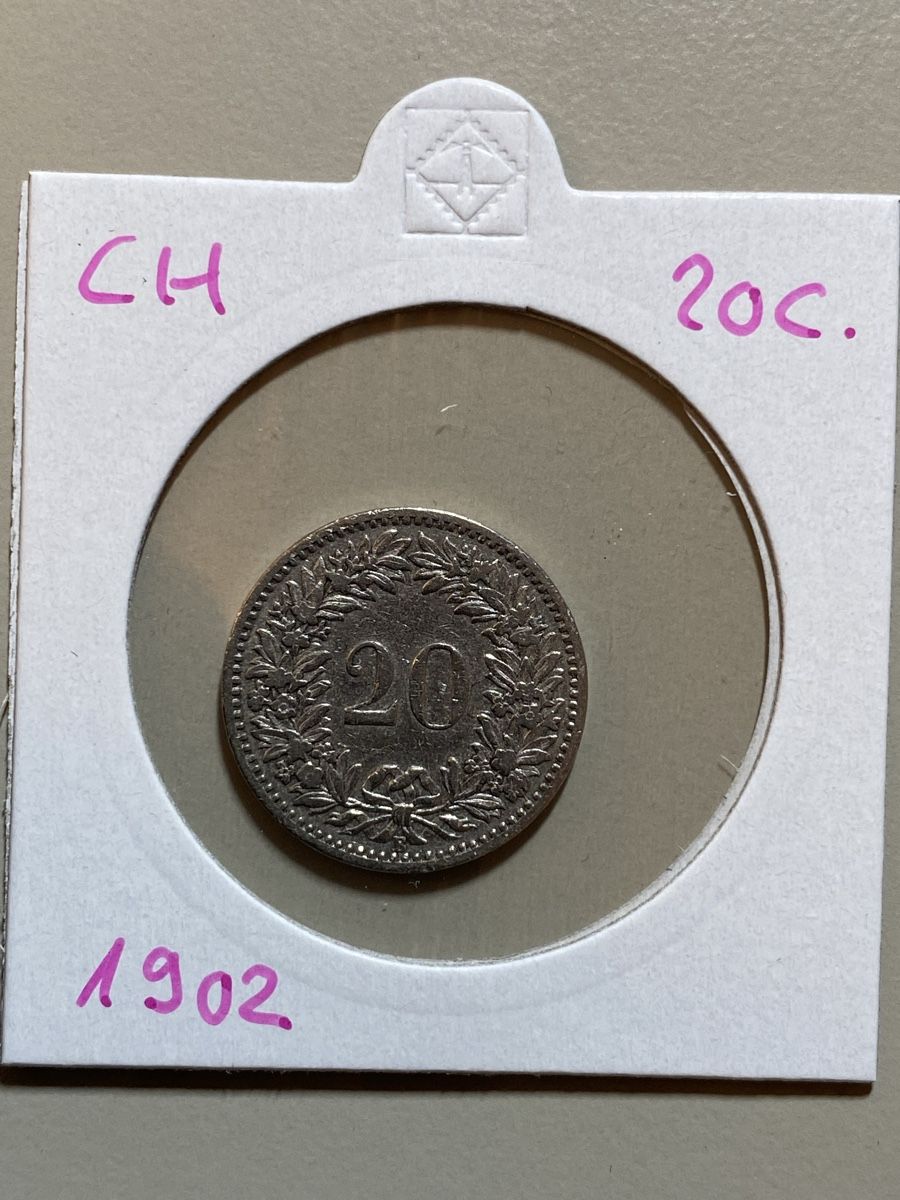Alle Münzen: Suisse - 20 centimes - 1902 – Gebraucht aus Payerne von Mike1682