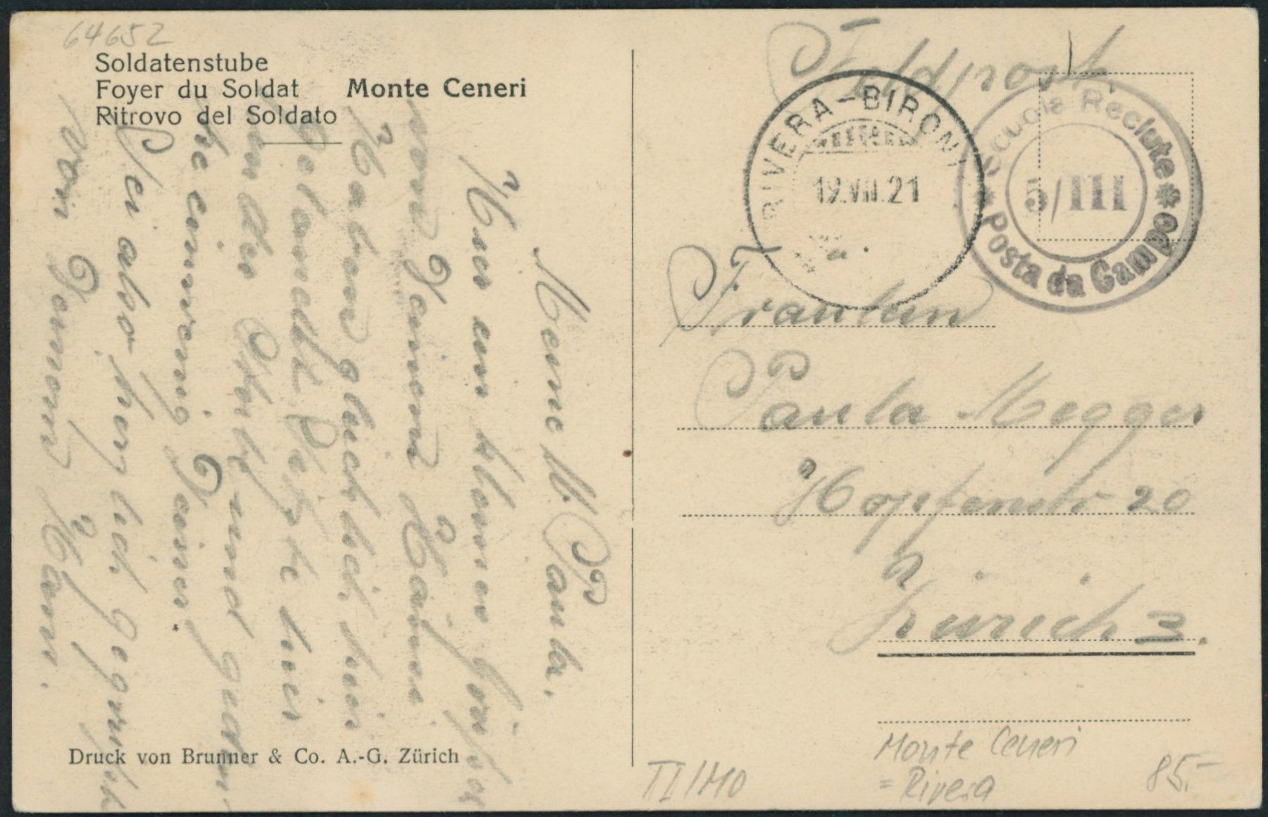 Cartoline postali: TI Monte Ceneri Rivera - Militär – Usato da Schindellegi venduto da leecollect 1