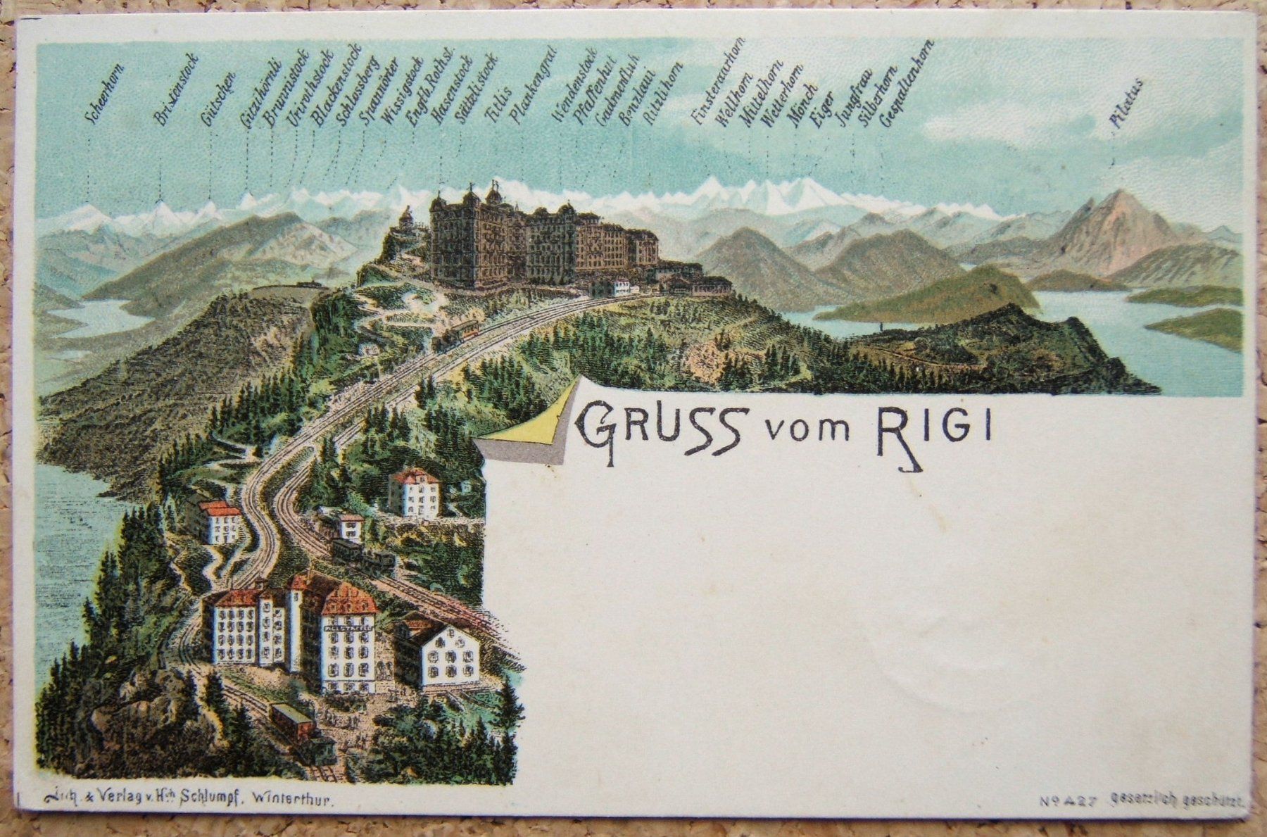 Cartoline postali: SCHLUMPF-LITHO GRUSS VOM RIGI 1897 – Usato da Brunnen venduto da Nonne04