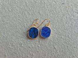 Ohrringe, blauer Edelstein, vergoldet, neu