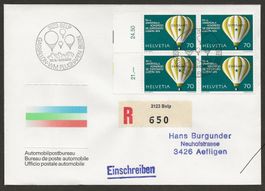 Viererblock Ballon Schweiz  Belp 1982 Luftpost