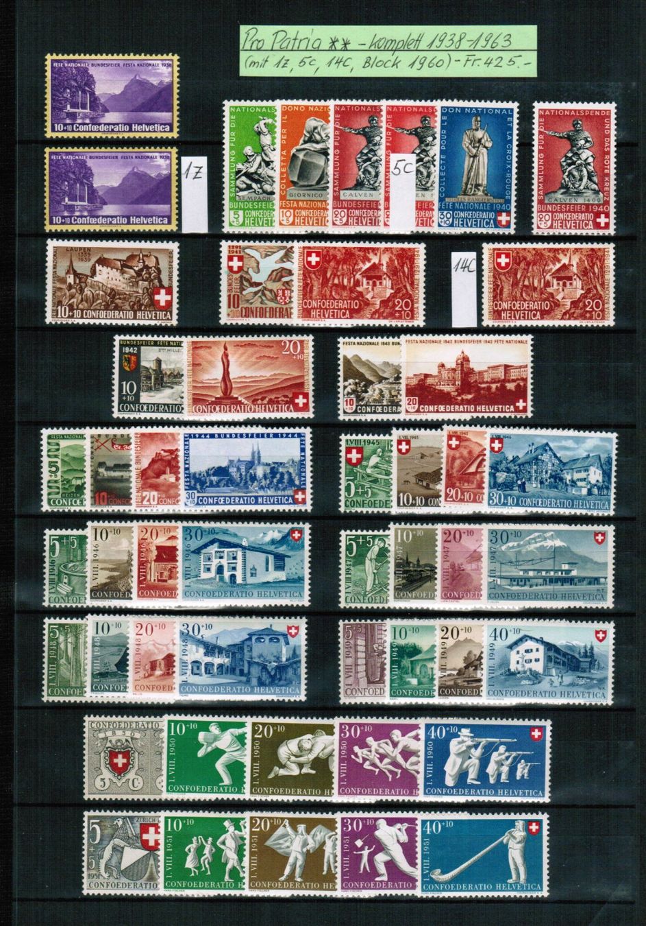 Tutti i francobolli: Pro Patria - komplette Sammlung 1938-1963 ** postfrisch – Nuovo (secondo la descrizione) da Bern venduto da peri02