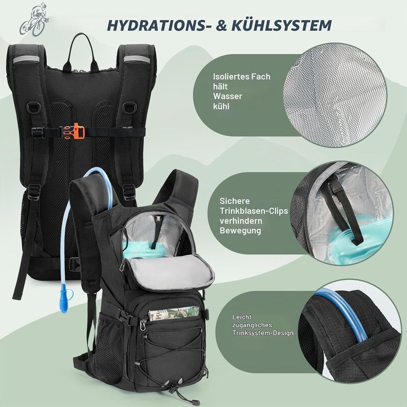 Zaini: Trinkrucksack mit 2 L Trinkblase leichtes Trinksystem – Nuovo e nell'imballaggio originale da Schaffhausen venduto da schwizerchaes 2