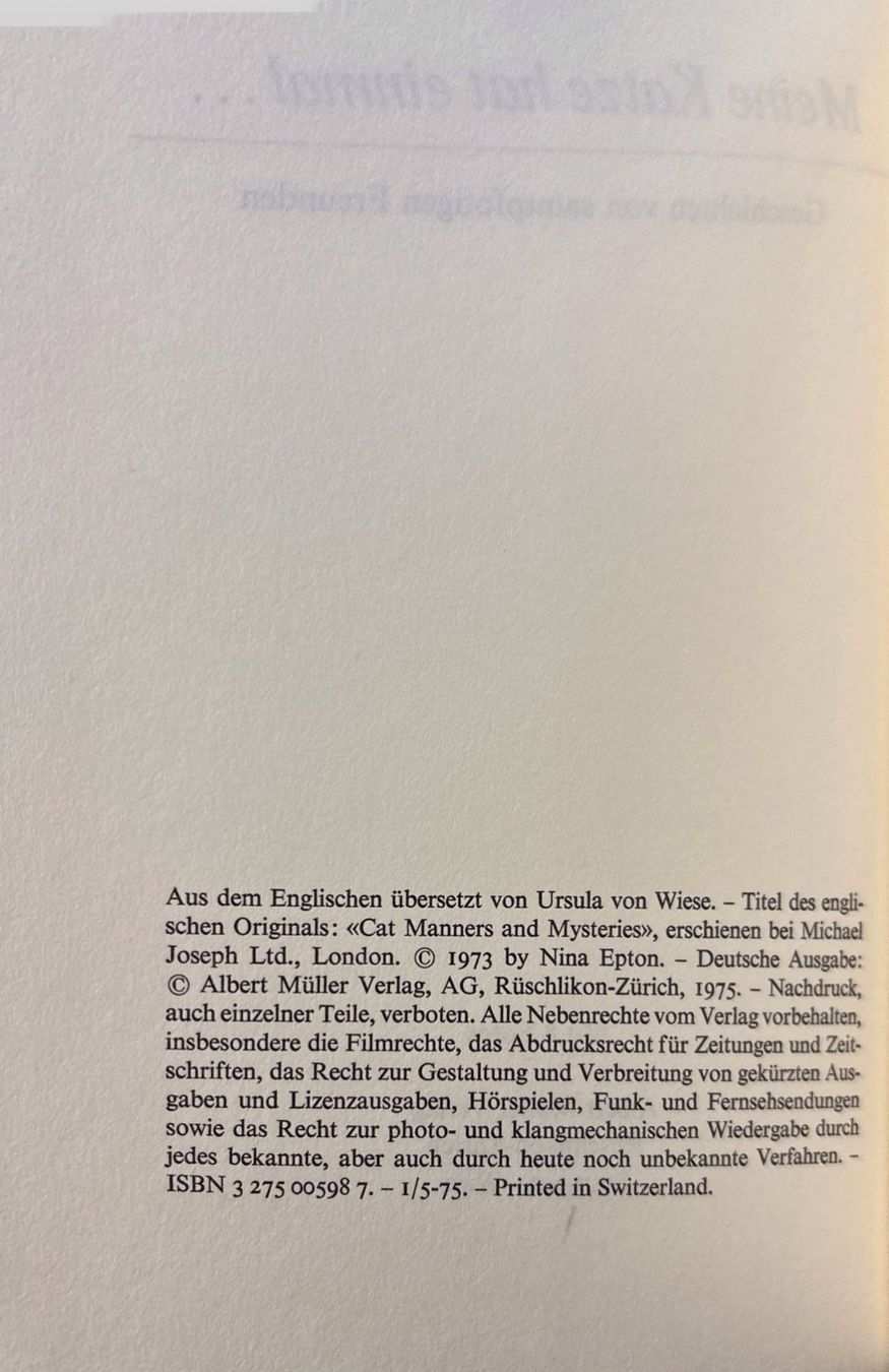 Libri: Epton Nina, Meine Katze hat einmal... – Nuovo (secondo la descrizione) da Sarnen venduto da Livres 3