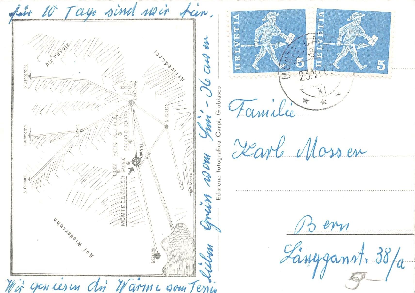 Cartoline postali: Monte Carasso TI Alimentari Nanni e Panorama. G – Usato da Biasca venduto da Blenio71 1