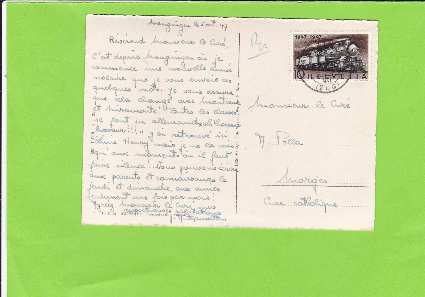 Cartoline postali: Fliegeraufnahme Institut Menzingen – Usato da St. Peterzell venduto da neckertal 1